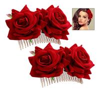 iwobi 2 Pièces Rose Pince À Cheveux Fleur Femmes Rose Fleur, Accessoire Casque pour Les Femmes Filles Mariage Nuptiale (Rouge)