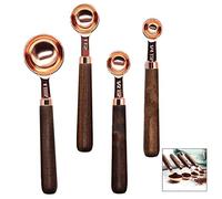 iwobi Cuillères à Mesurer Cuivre, Lot de 4 Cuillères Doseuses Inox avec Poignées en Bois