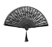 iwobi Éventail Pliant en Bambou,Eventail en Dentelle Cadeau de Soirée(Noir)