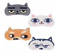 iwobi Masque de Sommeil,4 Pièces Masque pour Les Yeux Chat pour Voyage Dessin Animé Mignon Femme Enfant