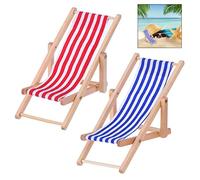iwobi Miniature Dollhouse Beach,2 Pièces Miniature Chaise de Plage en Bois DIY Micro Paysage de Plage