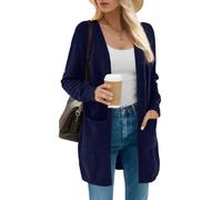 IWOLLENCE Cardigans en tricot longs pour femmes - Manches longues - Doux - Polaires d'hiver - Cardigan avec poches, 04 Bleu marine, L