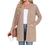 IWOLLENCE Cardigans Longs pour Femmes - Cardigan pour Dames UK avec Poches - Cardigan Tricoté Élégant Uni de Base Doux pour Femmes, kaki, M