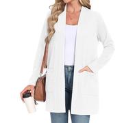IWOLLENCE Cardigans Longs pour Femmes Cardigan UK pour Dames avec Poches Cardigan Doux de Base Uni Élégant en Tricot de Bord à Bord, blanc, XL