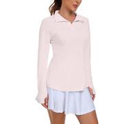 IWOLLENCE Haut de course pour femme UPF 50+ UV pour femme - Vêtement de sport à manches longues - Fermeture éclair 1/4 - Avec trous pour les pouces et poche cachée sur le côté droit, rose clair, XL