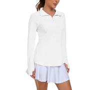 IWOLLENCE Haut de course pour femme UPF 50+ UV pour femme - Vêtement de sport à manches longues - Fermeture éclair 1/4 - Avec trous pour les pouces et poche cachée sur le côté droit, blanc, XXL