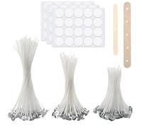 iwontalersy 60 Pièces Kit de Mèches pour Bougies,Mèche de Bougie Coton,avec Supports de Mèche en Bois et Autocollants de Mèche Double Face,pour la Fabrication de Bougies DIY