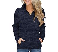 iWoo Sweat-shirt décontracté à manches longues pour femme avec col montant et fermeture éclair 1/4 - Haut douillet avec deux poches, bleu, M