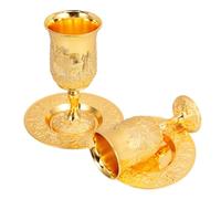 IWOWHERO 2 Ensembles Vintage Alloy Judaica Shabbos Wine Goblet with Saucer for Jewish Sabbath Havdalah Rituals and Holiday Celebrations
