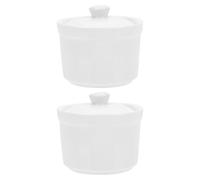 IWOWHERO 2 Pièces Bols à Soupe Céramiques avec Couvercles Cocottes Porcelaine pour Cuisson Lente Compatible Four Micro-ondes et Lave-vaisselle Design Moderne Blanc