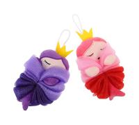 IWOWHERO 2 Pièces Lot de 2 Boules de Loofah pour Garçon et Filles - Éponges Exfoliantes en Maille Douce - Motifs Cartoon Couronne Sirène Violet et Rose - Accessoires de Salle de Bain pour