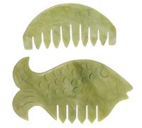 IWOWHERO 2 pièces Peignes de Massage Jade Guasha Peigne de Grattage Tête pour Soins Chevelu Massage Acupoints Tête Outil de Soin Visage et Corps Naturel