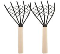 IWOWHERO 2 pièces Râteau de Plage Acier Carbonne et Bois avec Filet Outil Pratique pour Creuser Coquillages Palourdes et Huîtres Manche Ergonomique pour Ramassage de Fruits de Mer