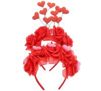 IWOWHERO 2 Pièces Serre-tête Cœur Rouge avec Fleurs pour Adultes Accessoires de Fête Saint-valentin et Mariage Confortables et Durables