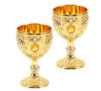 IWOWHERO 2 Pièces Set de Calices Métalliques Dorés Vintage Gobelets Européens Antiques pour Whisky Décor Médiéval et Service Polyvalent