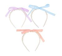 IWOWHERO 3 Pièces Headbands With Pearl-embellished Ribbon Bows For Women Lightweight Stylish Hair Hoops For Parties Photoshoots And Daily Wear Versatile Accessory In And