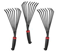 IWOWHERO 3 Pièces Râteau de Jardin à Main, Mini-râteaux en Métal Robuste à 9 Dents, Manches Courts 34 Cm, Outils de Jardinage pour Ameublir, Désherber et Entretenir Potagers et Parterres,