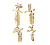IWOWHERO 4 pièces Bagues pour Ongles Femme Alliage Doré avec Pierres Brillantes Anneaux Ouverts Décoratifs pour Doigt de Phalange Accessoires Nail Art Élégants pour Mariage et Fête