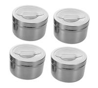 IWOWHERO 4 Pièces Boîte de Rangement Coton Rond Acier Inoxydable avec Couvercles Étanches Distributeur Hygiénique pour et -tiges Salon de Beauté et Salle de Bain