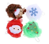 IWOWHERO 4 Pièces Éponge de Bain Exfoliante Noël Boules à Mousse Riche Nettoyage Profond et Massage Corporel Séchage Rapide Festif pour Corps