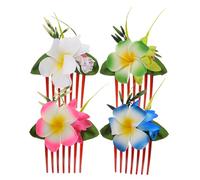 IWOWHERO 4 Pièces Hawaiian Flower Hair Comb Set Realistic Plumeria Clips For Summer Beach Vacations Weddings Luau Parties Tropical Floral Accessories For Women And