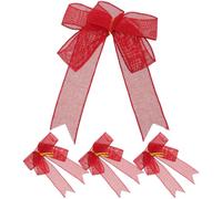 IWOWHERO 4 Pièces Nœud Présent Décoratif Grand en Lin Rouge, Grand Nœud Soi-même, Léger et Résistant la Décoloration, pour Noël et Restaurants, Décoration Rustique pour Garçon et Filles