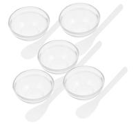 IWOWHERO 5 ensembles Bols Verre Transparent pour Mélange de Masques Faciaux avec Cuillères Blanches pour Esthéticiennes et Soins Du Visage à Domicile ou Salon