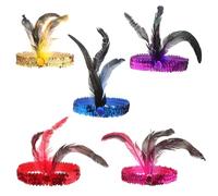 IWOWHERO 5 pièces Bandeaux Plumes Vintage Femme Élastiques Couleurs Assorties Accessoires Costume Flapper Années Party Dance