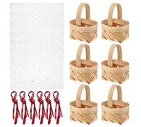 IWOWHERO 6 Pièces Panier à Bonbons Portable Mini Bois Tressé avec Anse Boîte de Rangement Décorative pour Mariage Fête et Cadeaux