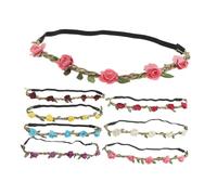 IWOWHERO 8 Pièces Bandeaux Fleurs Roses Élastiques Couronnes Boho Fleuries Confortables pour Mariage Demoiselles Honneur Accessoires Têtes Fête Plage