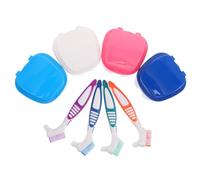 IWOWHERO 8 Pièces Boîte de Bain pour Dentiers Coffret de Rangement Pomme avec Brosse Douce et Gobelet pour Nettoyage et Trempage Étui Compact pour Prothèses Dentaires et Protège Arcade