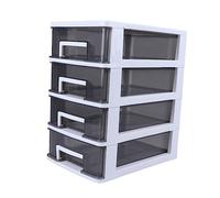 IWOWHERO Armoire De Rangement à Tiroirs Transparent En Plastique Blanc Et Noir, 4 Niveaux Moyen, Support Pour Articles Divers, Organisateur De Bureau Polyvalent Pour Maison Et Bureau