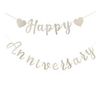 IWOWHERO Bannière « Joyeux Anniversaire » pré-assemblée - Bannière dorée à Paillettes pour Anniversaire de Mariage - sans Montage - Décorations pour Enterrement de Vie de Jeune Fille ou de