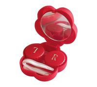 IWOWHERO Boîte à Lentilles de Contact Rouge Portable en Plastique Miroir Léger et Compact Forme Fleur pour Ranger Vos Lentilles Votre Paquet