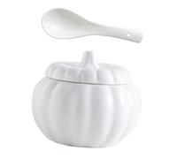 IWOWHERO Bol Céramique Blanche avec Couvercle et Cuillère Bol à Soupe pour Cuisson Vapeur Résistant Au Micro Ondes et Au Four pour Plats Mijotés et Ragoûts
