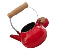 IWOWHERO Bouilloire Émaillée 1,5l Rouge avec Poignée en Bois, Bouilloire Rétro pour Cuisinière, Théière Pratique et Résistante pour Eau Bouillante, Préparation Thé et Café, Ustensile