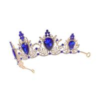 IWOWHERO Couronne de Cheveux Vintage Baroque en Alliage Strass Goutte D'eau Bleu Royal, Serrage-tête Léger pour Mariée, Accessoire Coiffure Mariage et Fête, Tiare Rétro Élégante