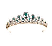 IWOWHERO Diadème Baroque Couronne de Mariage en Strass Vert et Or, Serrage-Tête 1 Pièce, Accessoires pour Cheveux de Mariée et Bal, Bijoux Fantaisie pour Cérémonies et Fêtes