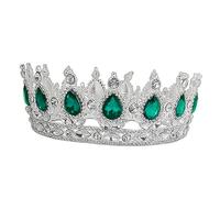 IWOWHERO diadème de mariée bijoux de mariée rond émeraude Diadèmes décorations brillant Mariage braut haarschmuck hochzeit Tiara Femmes princesse mariée Couronne Brautschmuck Haare Green