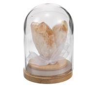 IWOWHERO Dôme Cristal Décoratif Jaune pour Bureau, Étagère Zen | Verre et Bois, Protection Anti-poussière, Ambiance Sereine, pour Table, Coin Contemplation et Collection