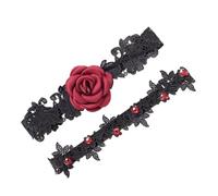 IWOWHERO Ensemble de 2 jarretières en dentelle avec design floral rose, maintien sécurisé, pour mariée lors de cérémonies de mariage, adapté aux jambes 40-60cm