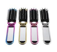 IWOWHERO Ensemble de 4 brosses à cheveux pliables avec miroir de poche et brosse compacte - Mini peigne à main pour femmes, kit de coiffure portable