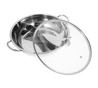 IWOWHERO Ensemble Marmite à Fondue en Acier Inoxydable 34 CM avec Séparateur Double Compartiment Couvercle en Verre 05 MM Épaisseur sans Aimant Cuisine Familiale et Fêtes