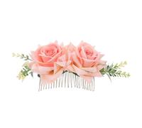 IWOWHERO Epingle à Cheveux Fleur Artificielle Peigne à Cheveux Pour Mariage Et Fête Barrette à Dents Métal Pour Coiffure Femme Rose