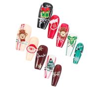 IWOWHERO Faux Ongles de Noël à Coller Lot Petit de 24 Pièces Carrés et Ronds Motifs Flocons de Neige Père Noël et Vert Festif Manucure Hivernale Détachable