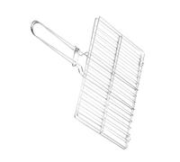 IWOWHERO Filet de Barbecue en Acier Inoxydable Épais Petit Format avec Pince Pliante Argentée, Panier à Poisson Grillé Antiadhésif pour Barbecue Extérieur, Accessoires Indispensables