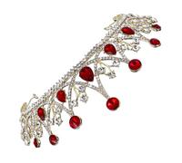 IWOWHERO Grosse Couronne de Mariée Rouge Ornée de Strass Accessoire Coiffure Mariage Léger Élégante Coiffe pour Banquet et Fête 1 Pièce