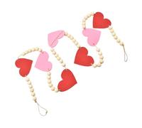 IWOWHERO Guirlande de Perles en Feutre et Bois avec Pompons en Jute pour Saint-Valentin Décoration Suspendue Cœur Rustique Bannière Festive Réutilisable pour Murs Fenêtres Cheminées -