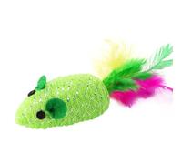 IWOWHERO Jouet Souris Tissée pour Chat Son, Lot de 5 Vert | Corps Tressé, Queue à Plumage, Intérieur Plastique et Feutre, pour Chatons et Félins D’intérieur
