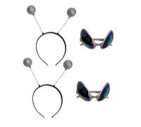 IWOWHERO Lot 4 Pièces Lunettes De Soleil Amusantes Et Serrage-tête Extraterrestre En Plastique Argenté, Accessoire Cheveux Unisexe Pour Fête Cosplay Carnaval, Décoration Colorée